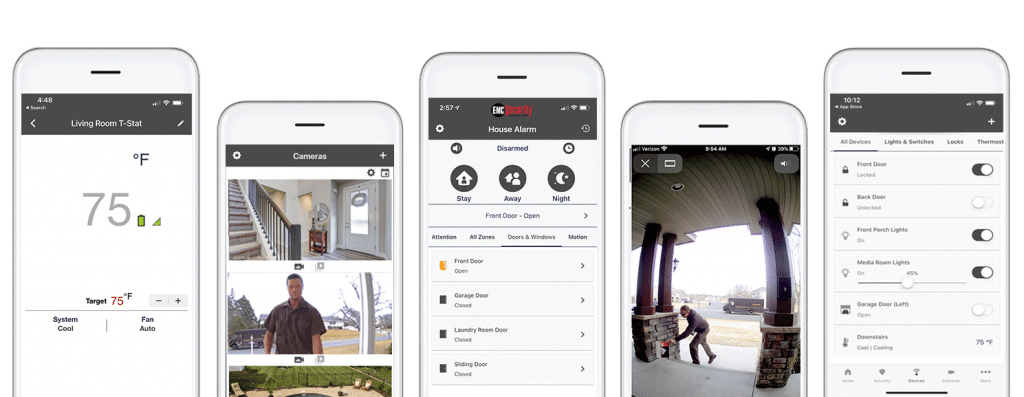 Cellphones showing the EMC Security app functions