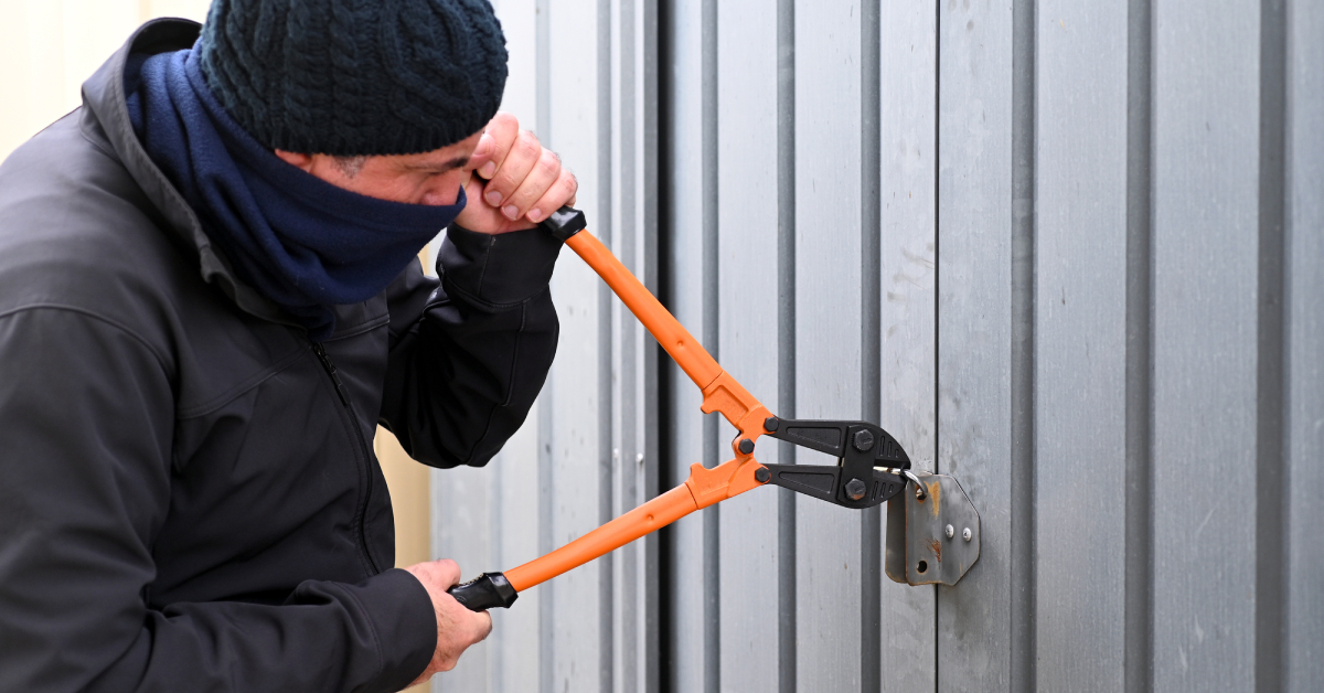 Burglar breaking into a garage